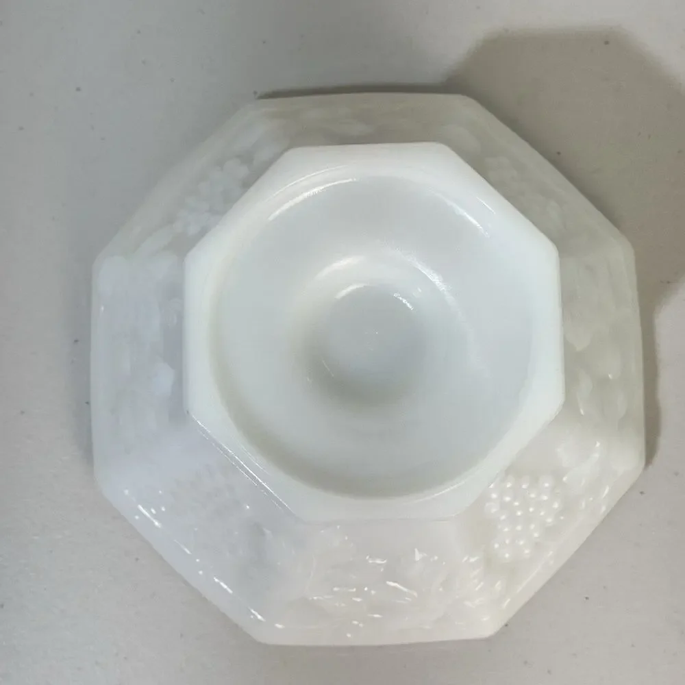 Anchor Hocking Harvest Grapevine White Milk Glass Compote Footed Pedestal Bowl
